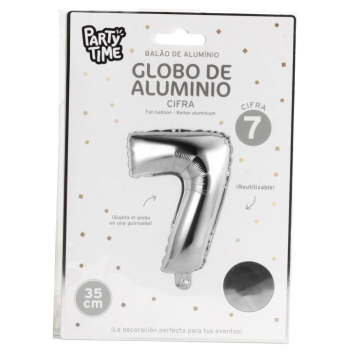 Globo Cifra 7 Plata Party Time altura 35 cm  1