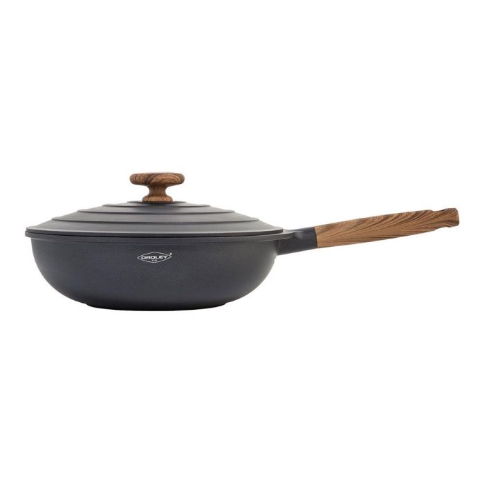 Wok aluminio fundido c/tapa. mango color madera 30cm nature oroley 2