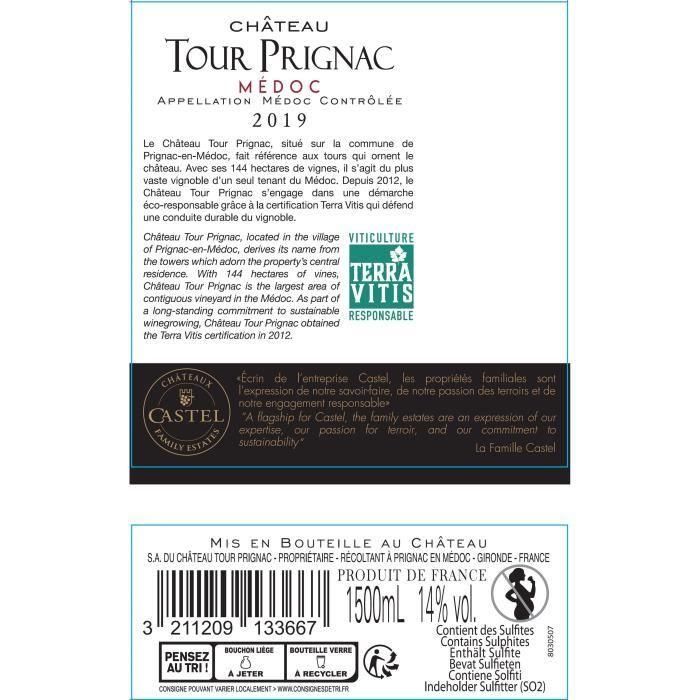 Estuche Regalo Magnum Caja de Madera - Château Tour Prignac 2018 Médoc Cru Bourgeois - Vino Tinto Burdeos 2