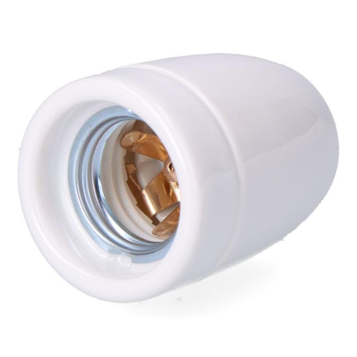 Portalámparas cerámico vintage e27, 100 W 250 v, blanco, ø47 x 59 mm (retractilado) Portalámparas cerámico vintage e27, 100 W 250 v, blanco, ø47 x 59 mm (retractilado)