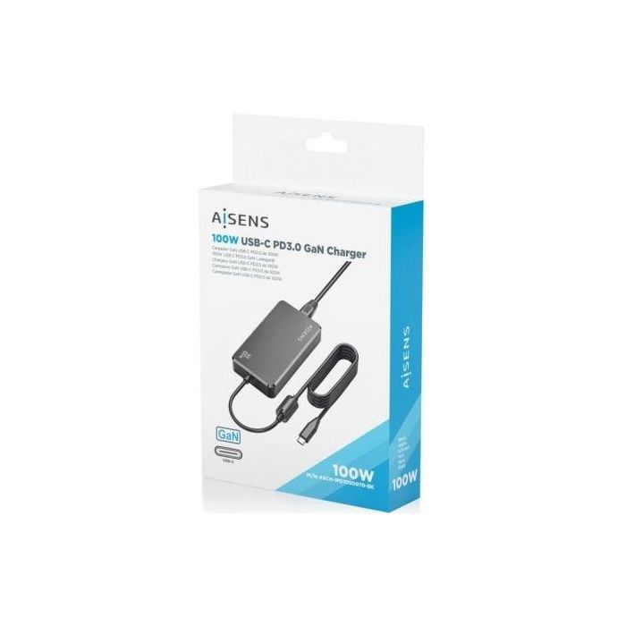 Cargador Sobremesa GaN Aisens ASCH-1PD100D070-BK/ 1xUSB Tipo-C/ 100W 4
