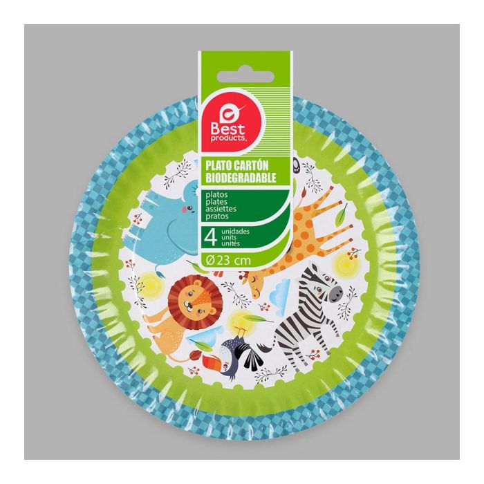 Best Products Bolsa con 4 platos de cartón diseño animales Ø23cm 1
