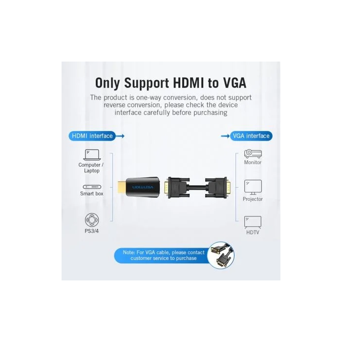 Vention Adaptador Conversor HDMI Macho a VGA Hembra con Audio Jack 3.5mm AIDB0 1080P 60Hz