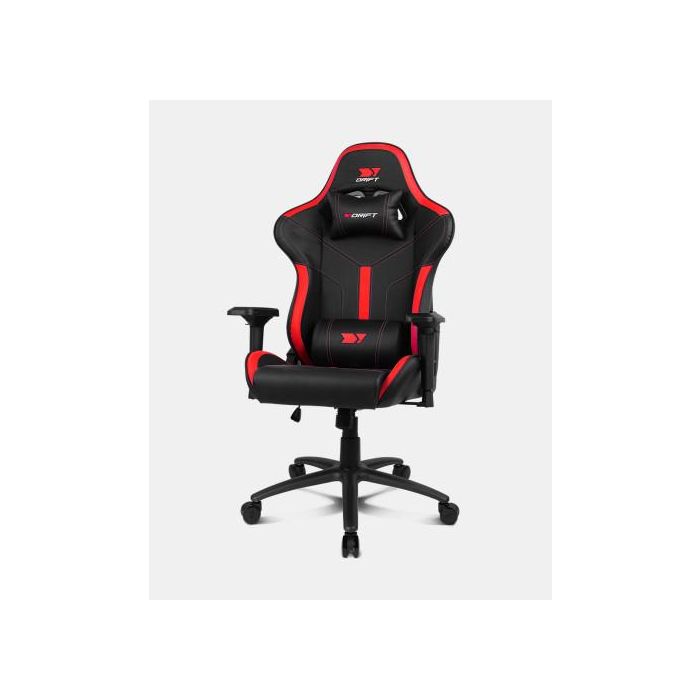 Drift DR350 Silla Gaming Ergonómica con Reposabrazos 4D, Pistón Clase 4 150kg, Respaldo Reclinable 90-135°, Cojines Lumbar/Cervical, Negro/Rojo 4