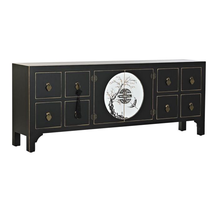 Mueble de TV DKD Home Decor Negro Oriental Blanco Dorado Blanco/Negro Metal Abeto Madera MDF 130 x 26 x 51 cm