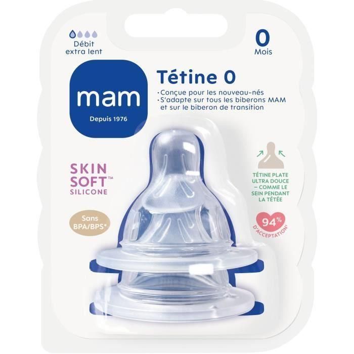 MAM Tetina Flow 0 Extra Lento Silicona para Recién Nacido - Imita Seno Materno, Suave y Flexible para Leche Materna 1