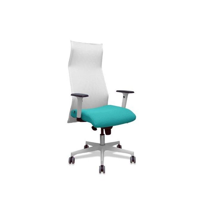 Sillon Piqueras Y Crespo Sahuco Direccion Uso Intensivo (8H) Brazos Blancos Regulables Mecanismo Sincro Respaldo Malla Blanca Transpirable Y Asiento Tapizado Bali Turquesa
