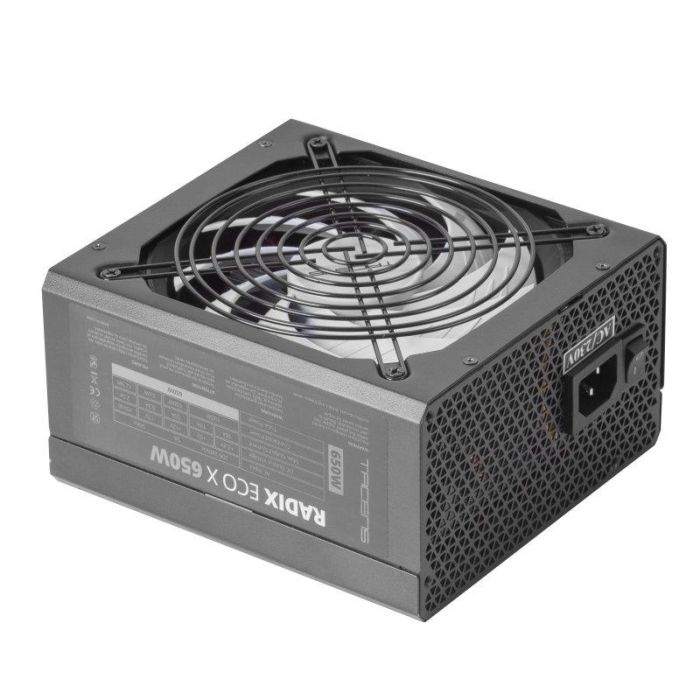 Tacens Fuente de Alimentación ATX Radix Eco X 650W, Ventilador 140mm, AI-RPM, 87% Eficiencia, Cables Planos, 12V Único, Modelo 1RECOX650 3