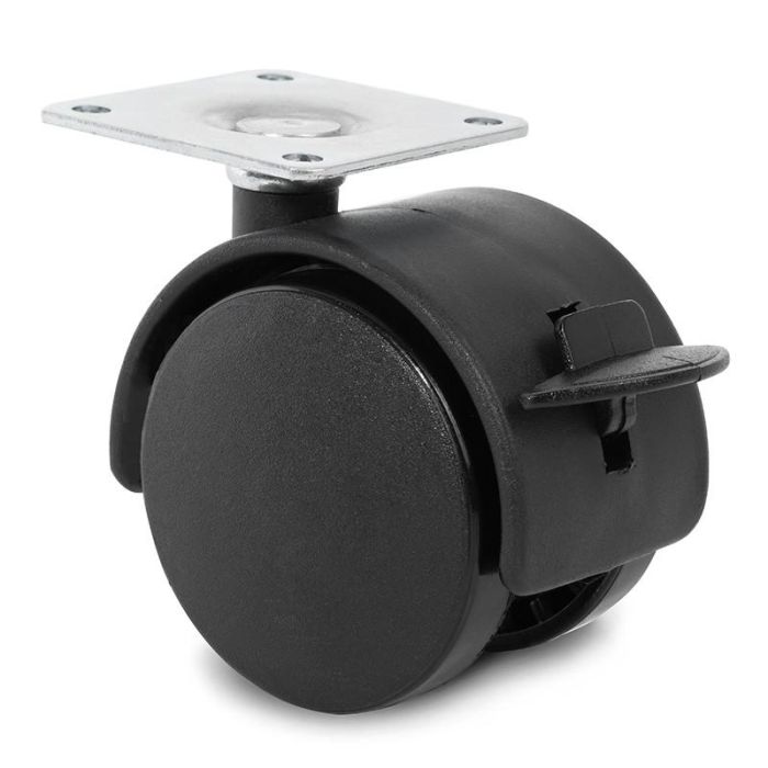 Q&Q Rueda Giratoria Telly Aro Doble Ø40mm con Placa y Freno para Muebles y Sillas, Acabado Negro, Carga 15kg