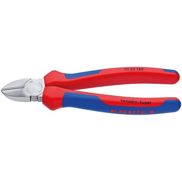 Knipex 70 05 180 Alicate diagonal de corte, acero cromo vanadio, verchromado, mangos de plástico azul/rojo, 180 mm