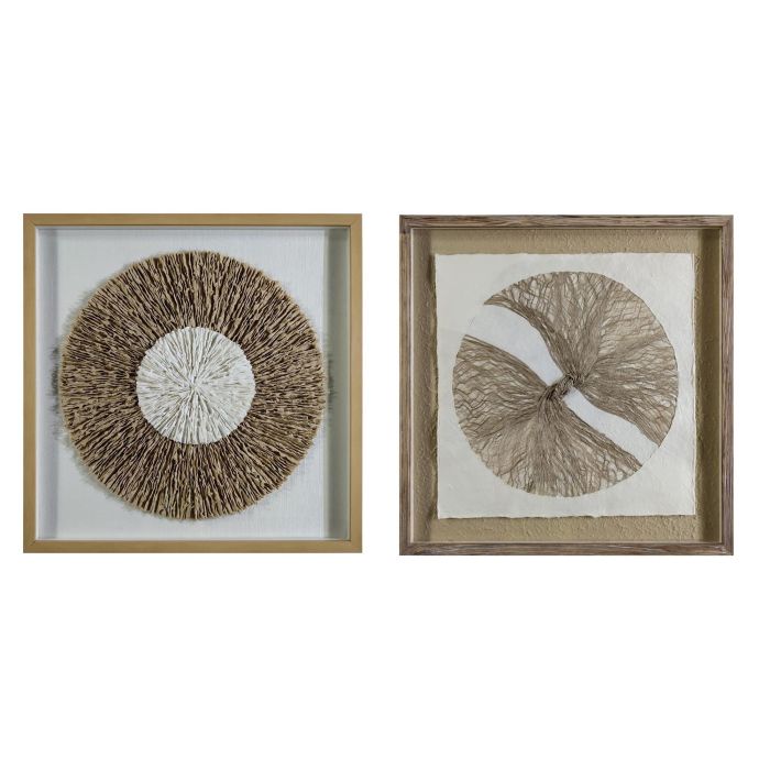 DKD Home Decor Cuadro Urban de Cristal y Papel Maché Natural 60 x 60 x 3 cm (2 Unidades)