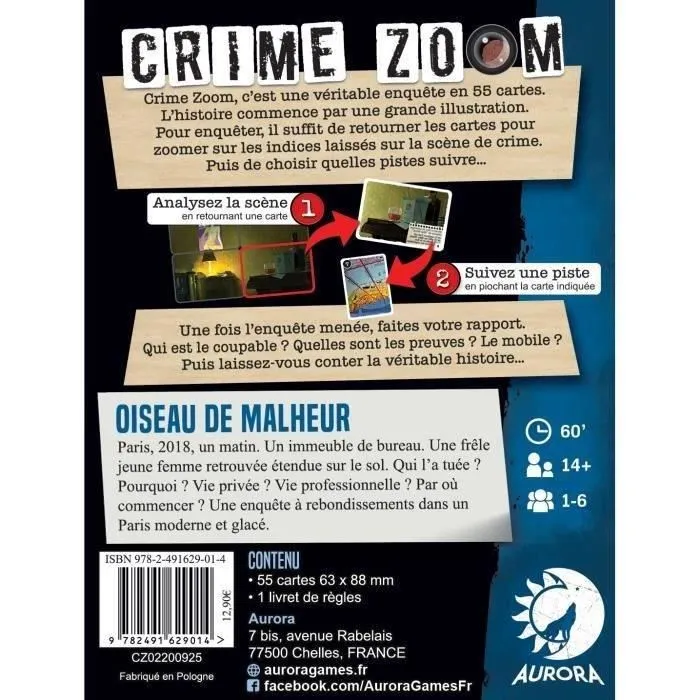 Asmodee Crime Zoom: Bird of Misfortune Juego de Investigación ABY9782491629014 Edades 14+ 1