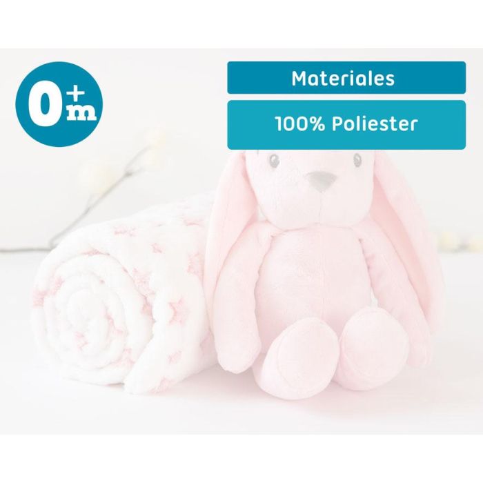 Conejo De Peluche Rosa Con Mantita De Estrellas 4