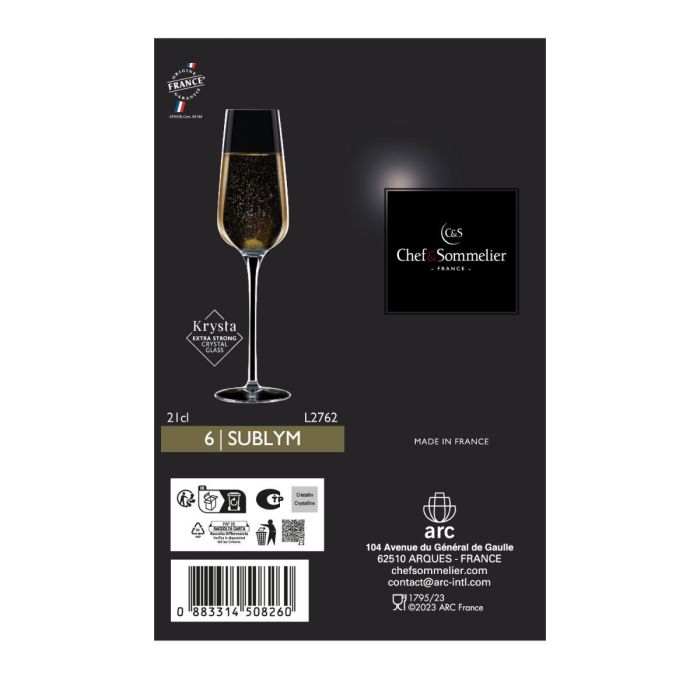 Caja 6 Copas Flauta Krysta Sublym Chef & Sommelier 21 cL