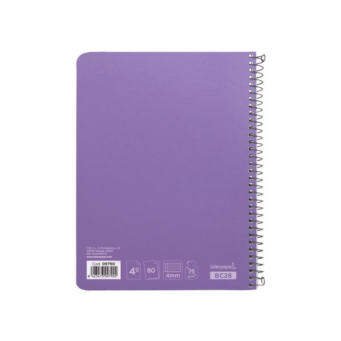 Cuaderno Espiral Liderpapel Cuarto Witty Tapa Dura 80H 75 gr Cuadro 4 mm Con Margen Color Violeta 5 unidades 2