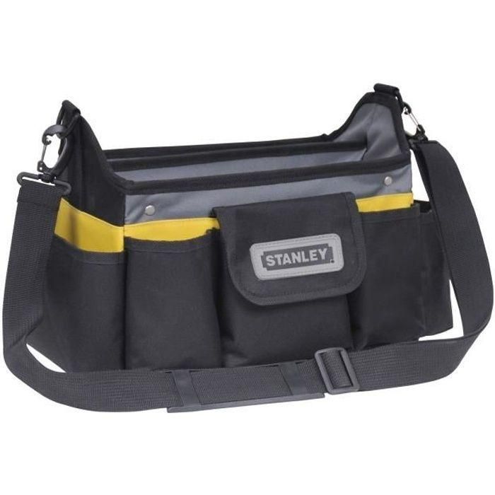 Stanley Cesta de herramientas con bandolera 30cm vacía, 18 compartimentos, máxima apertura, base rígida y pies antideslizantes Stanley Cesta de herramientas con bandolera 30cm vacía, 18 compartimentos, máxima apertura, base rígida y pies antideslizantes