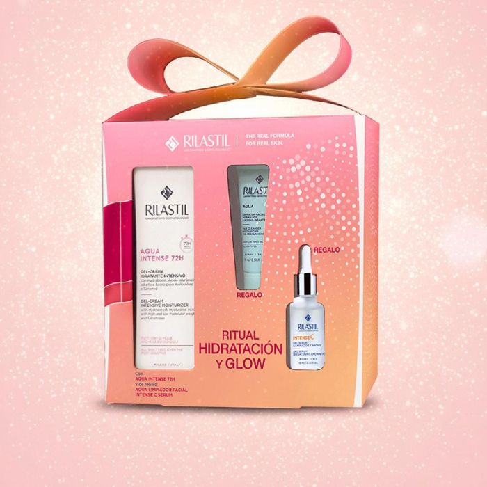 Rilastil Estuche Aqua Intense 72H Ritual Hidratación y Glow con Gel Crema Facial 40 ml, Limpiador Facial 15 ml y Gel Sérum Facial 15 ml 3 pz 1