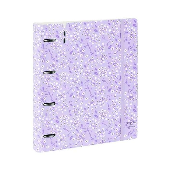 Carpeta Con Recambio Safta Din A4 Cuadro 5 mm Polipropileno Foam 4 Anillas 35 mm Estampados Floral Lila 2