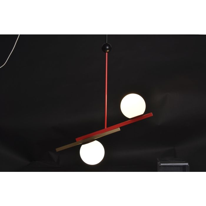 DKD Home Decor Lámpara de Techo Urban Metal y Cristal Negro Blanco 2 Bombillas E27 Largo 20cm Ancho 64cm Alto 120cm 1