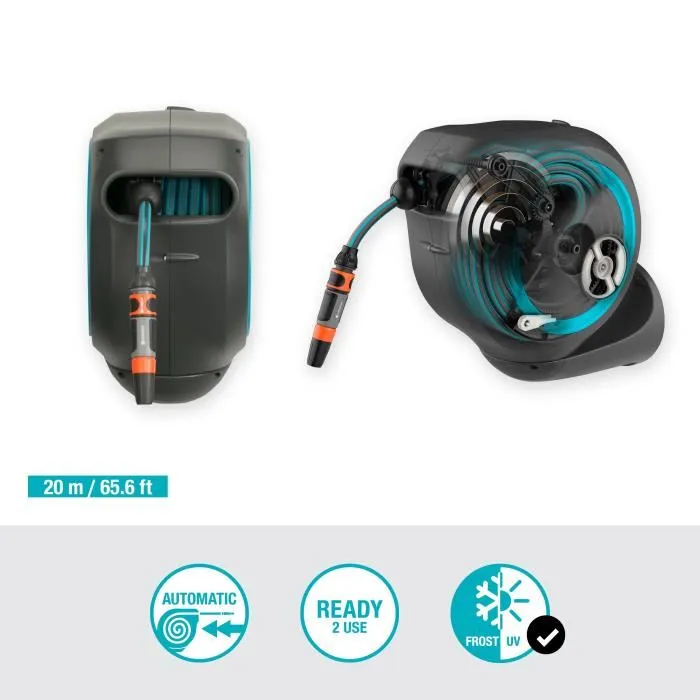 Gardena RollUp M Enrollador de Manguera de Pared 20m, Borde Azul, Automático Antibloqueo Antitorsión, Kit Listo para Usar Gardena RollUp M Enrollador de Manguera de Pared 20m, Borde Azul, Automático Antibloqueo Antitorsión, Kit Listo para Usar