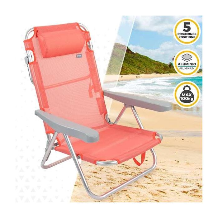 Silla playa plegable aluminio 5 posiciones flamingo 48x46x84 cm con cojin y asa. 2 Silla playa plegable aluminio 5 posiciones flamingo 48x46x84 cm con cojin y asa. 2