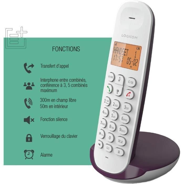 Teléfono fijo inalámbrico - LOGICOM - DECT ILOA 150 SOLO - Berenjena - Sin contestador automático 5