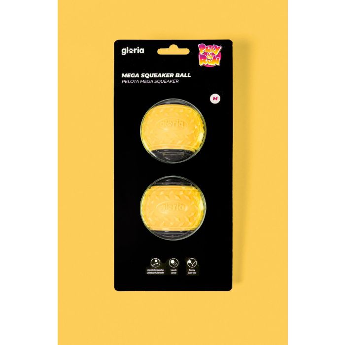 Gloria Play And Run Pelota Mega Squeaker para Perro, Tamaño M (6.35 cm), Amarilla/Gris, Pack 2 Unidades 1