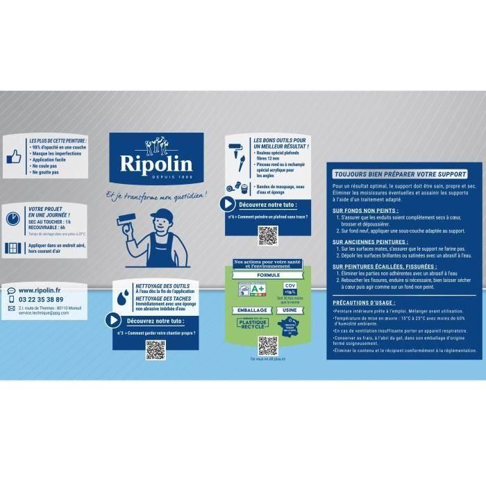 Pintura para techos de cocina y baño - Blanco mate - RIPOLIN - 1L 5 Pintura para techos de cocina y baño - Blanco mate - RIPOLIN - 1L 5