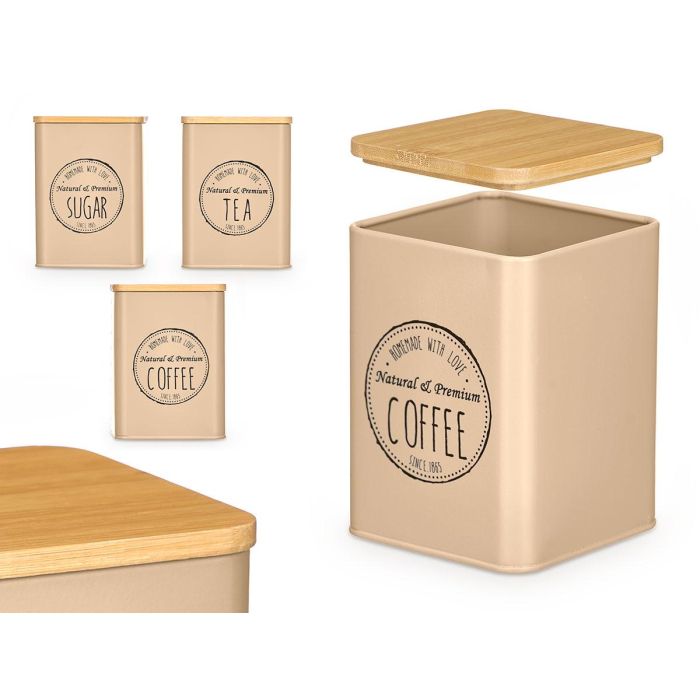 Kinvara Tarro Tapa Bambú Beige Acero Surtido 9.8 x 9.8 x 13.8 cm (Set de 12)