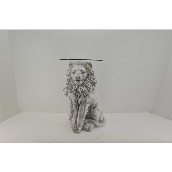 DKD Home Decor Mesita Auxiliar Neoclasica Desmontable Blanco 52x44x72 cm, de Magnesia y Cristal con Detalle León