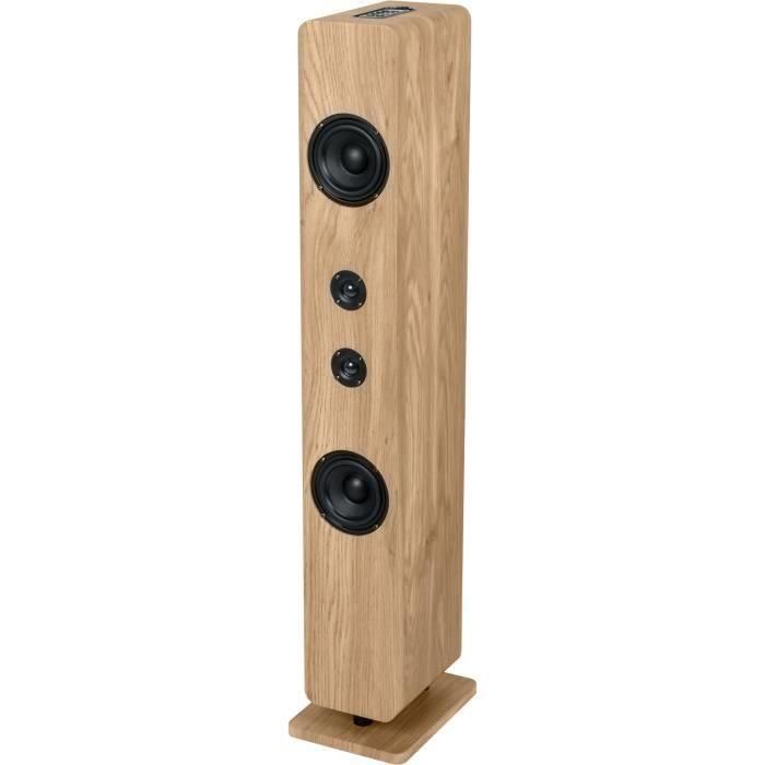 Torre de sonido Bluetooth - THOMSON - Madera/Negro - 120W, Óptico, USB, Ecualizador, TWS, Control remoto, Fuente de alimentación. 230 V 1