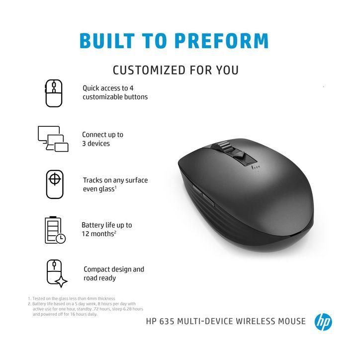 HP 635 Multi-Device Wireless Mouse con Conectividad Bluetooth, Botones Programables y Diseño Cómodo para Múltiples Dispositivos 9 HP 635 Multi-Device Wireless Mouse con Conectividad Bluetooth, Botones Programables y Diseño Cómodo para Múltiples Dispositivos 9