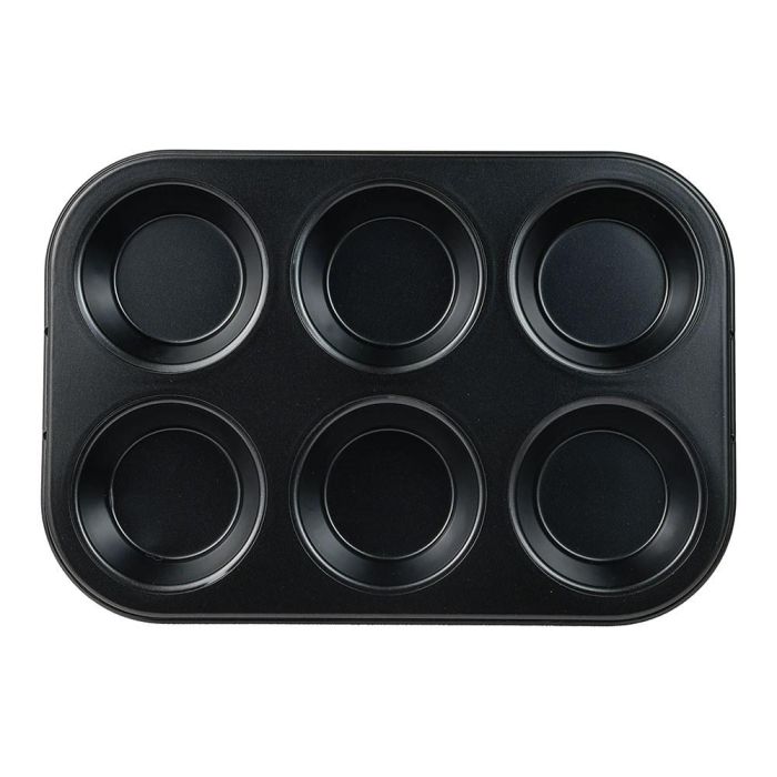 San Ignacio Molde Experto para 6 Muffins o Magdalenas, Acero al Carbono, Antiadherente Negro, 26.5 x 18.5 x 3 cm, Modelo PQ-7764C para Horno