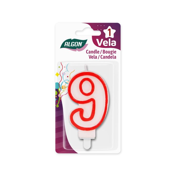 Vela Blanca Con Borde Rojo 7 cm N.9 Algon (36 Unidades) 1 Vela Blanca Con Borde Rojo 7 cm N.9 Algon (36 Unidades) 1