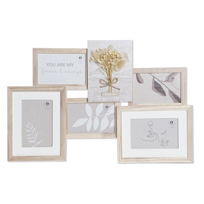 DKD Home Decor Marco de Fotos Múltiples Estilo Shabby Chic con Madera Paulownia Natural y Cristal – Dimensiones 54x36.7x2.4 cm