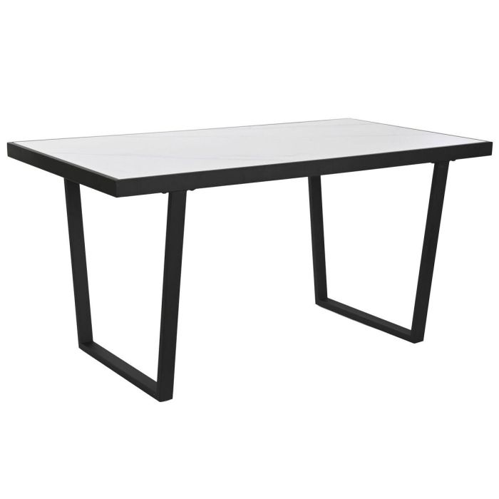 DKD Home Decor Mesa Comedor Urban de Metal y Cerámica Negra y Blanca Desmontable 80 x 75 x 150 cm