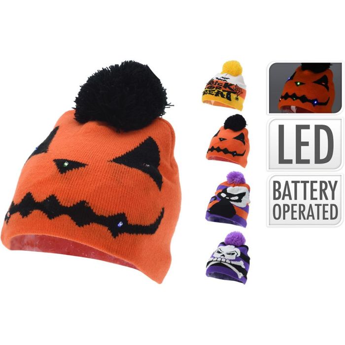 Basics Gorro Halloween con Luz LED, Multicolor, 6 LED, a Pilas, 4 Modelos
