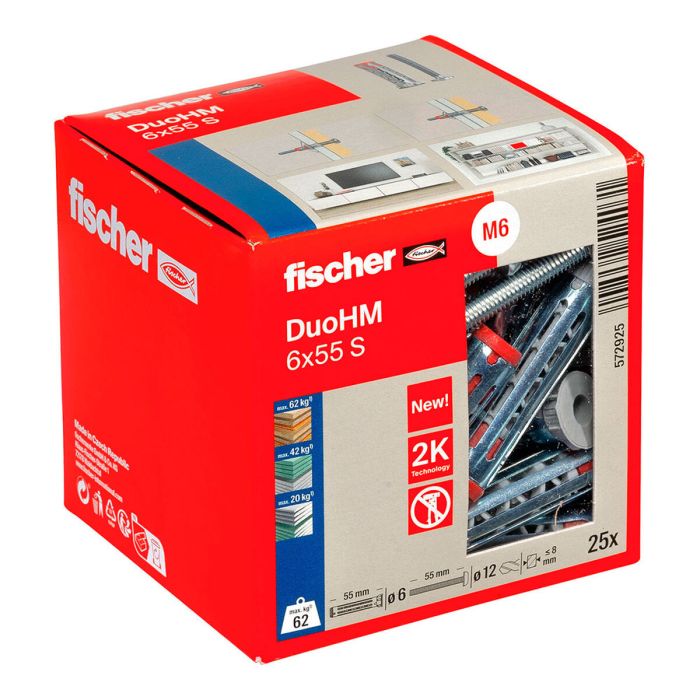 Fischer Tacos Duo HM Ø6 x 55 mm + Tornillos Ø12 x 55 mm, Caja 25 unidades