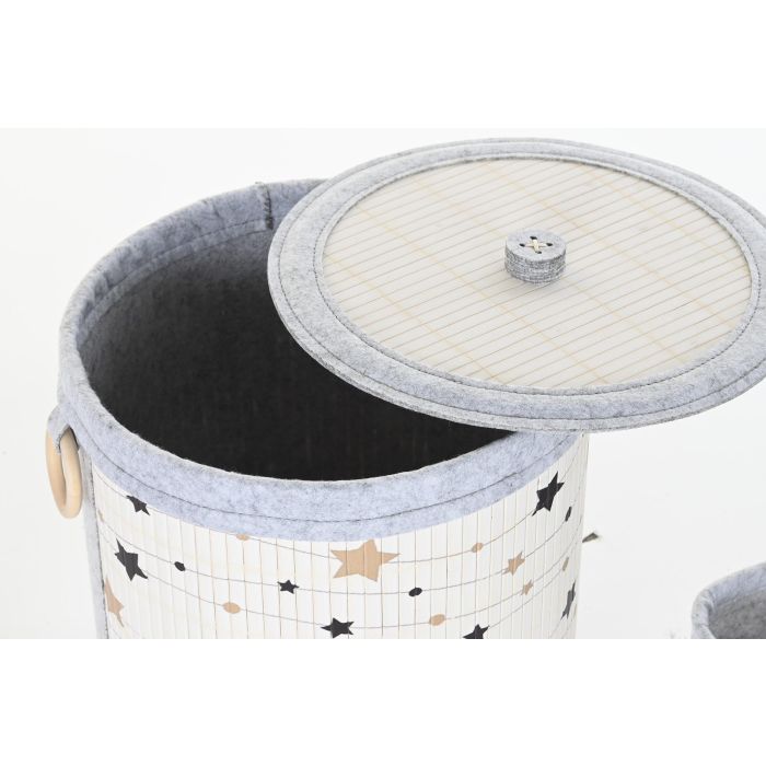 DKD Home Decor Cesta de Bambú y Fieltro Set de 4 con Estrellas, Blanco, Gris, Dorado, Negro 36 x 50 x 36 cm 2