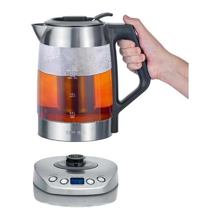 Severin WK 3479 - Hervidor de Agua y Té de Vidrio, 1.7 L, 3000 W, 13 Temperaturas, Acero Inoxidable, Apagado Automático, Negro 1
