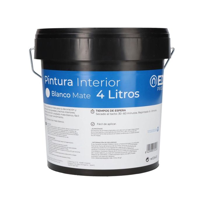 Pintura plastica blanca mate interior 4 l