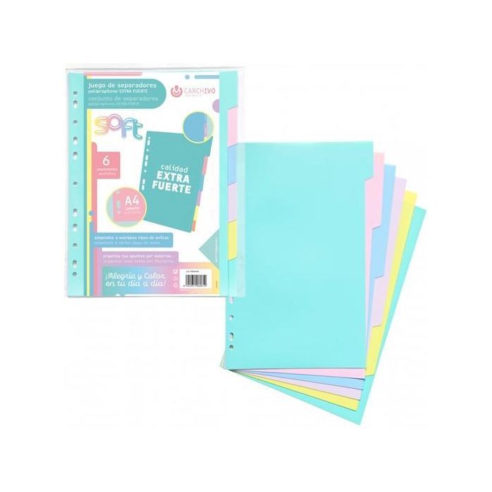 Carchivo Separadores A4 PP Extra Fuerte Colores Soft 6 Posiciones