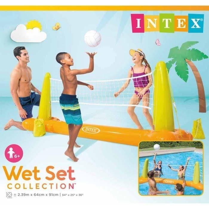 Intex 56508 Juego de Voleibol Hinchable para Piscina, Portería Flotante 239x64x91 cm, Vinilo Naranja y Verde con Red y Balón 1