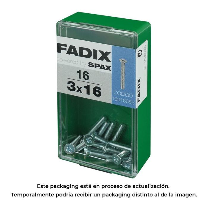 Fadix 10915682 Tornillo Métrica M 3 x 16 mm Plano Acero Caja 16 Unidades Fadix 10915682 Tornillo Métrica M 3 x 16 mm Plano Acero Caja 16 Unidades