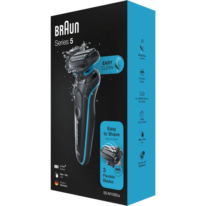 Braun 50-M1000s Máquina de Afeitar Láminas Series 5 Wet&Dry, Lavable, Batería Litio 50 min, Negro/Azul 5 Braun 50-M1000s Máquina de Afeitar Láminas Series 5 Wet&Dry, Lavable, Batería Litio 50 min, Negro/Azul 5