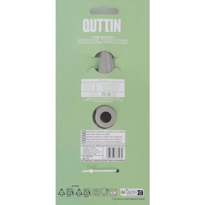 Quttin Tijera Bimaterial Descaps Esmerald 21x9.5 cm (12 Unidades)