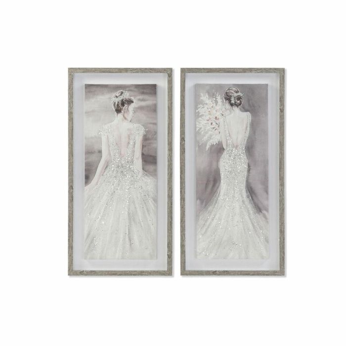 Cuadro Romantico DKD Home Decor Blanco Gris 3.8 x 80 x 40 cm (2 Unidades)