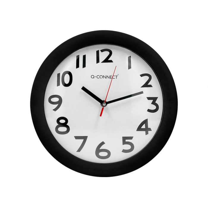 Q-connect Reloj de Pared Redondo 30 cm Marco Negro con Números Grandes Fácil Lectura Plástico Oficina 1