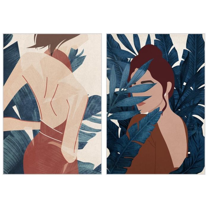 DKD Home Decor Cuadro Tropical para Pared con Diseño de Mujer en Lienzo Multicolor y Marco de PS 83 x 123 cm (Pack de 2 Unidades)