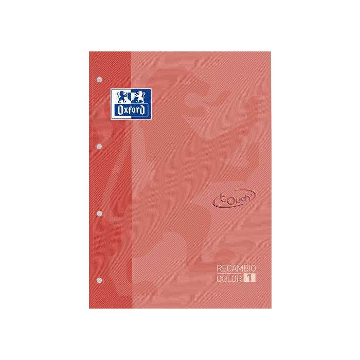 Recambio Oxford School Color 1 Touch Encolado A4+ 80H 90Gr 4 Taladros Cuadric.5X5 Coral (1 Color De Recuadro) 5 unidades